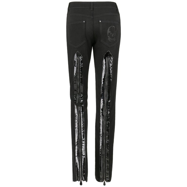 ALEXANDER MCQUEEN c.2007 Black Patent Leather Zipper Skull Pocket 