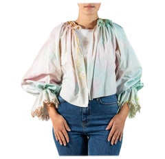 Victorian Mixed Pastels Linen Hand-Embroidered & Dyed Blouse
