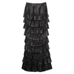 Retro Chanel by Karl Lagerfeld Black Leather Tiered Ruffled Maxi Skirt, FW 2001