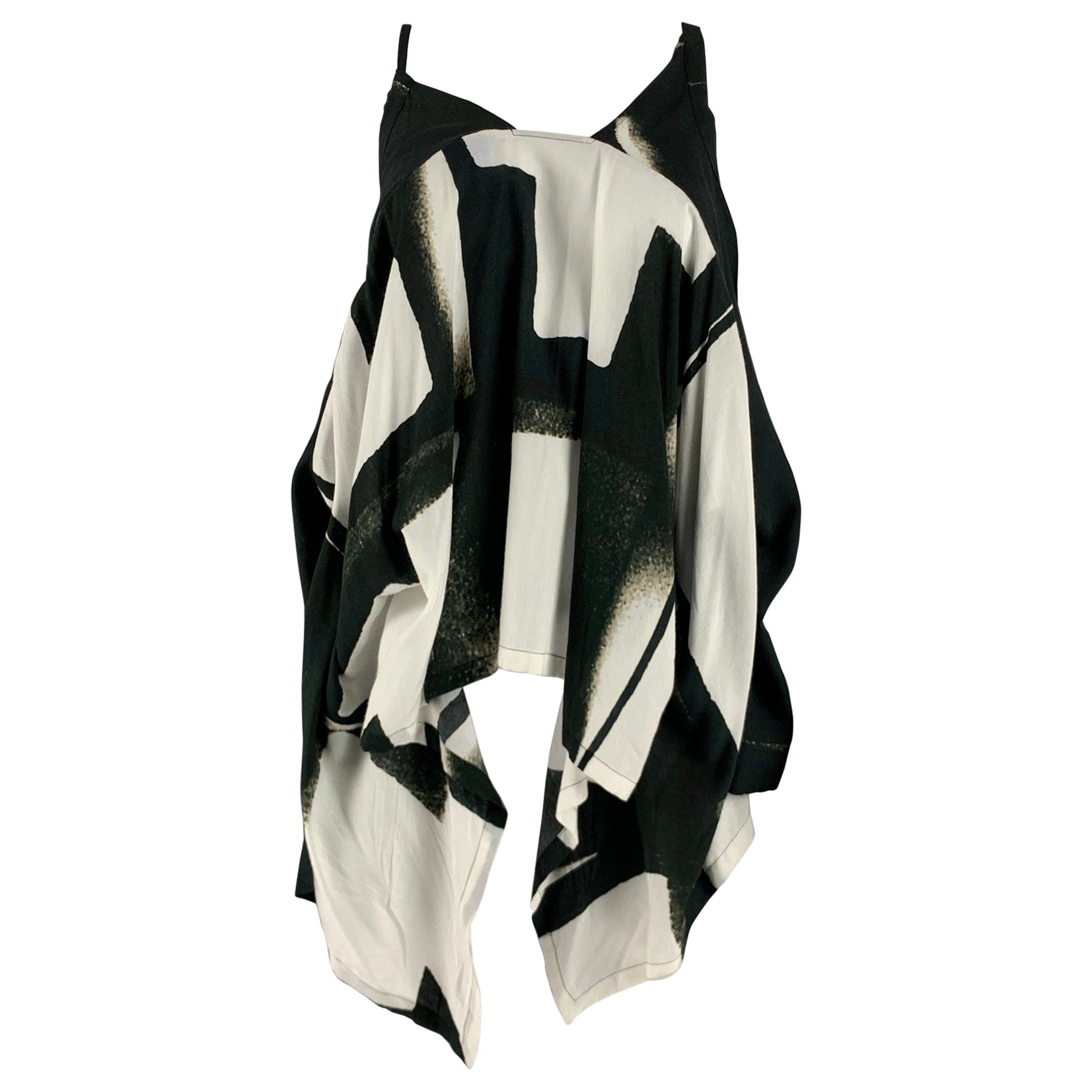 ANN DEMEULEMEESTER Size 6 Black White Viscose Abstract Casual Top For Sale
