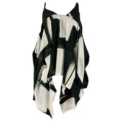 ANN DEMEULEMEESTER Taille 6 Noir Blanc Viscose Abstract Casual Top