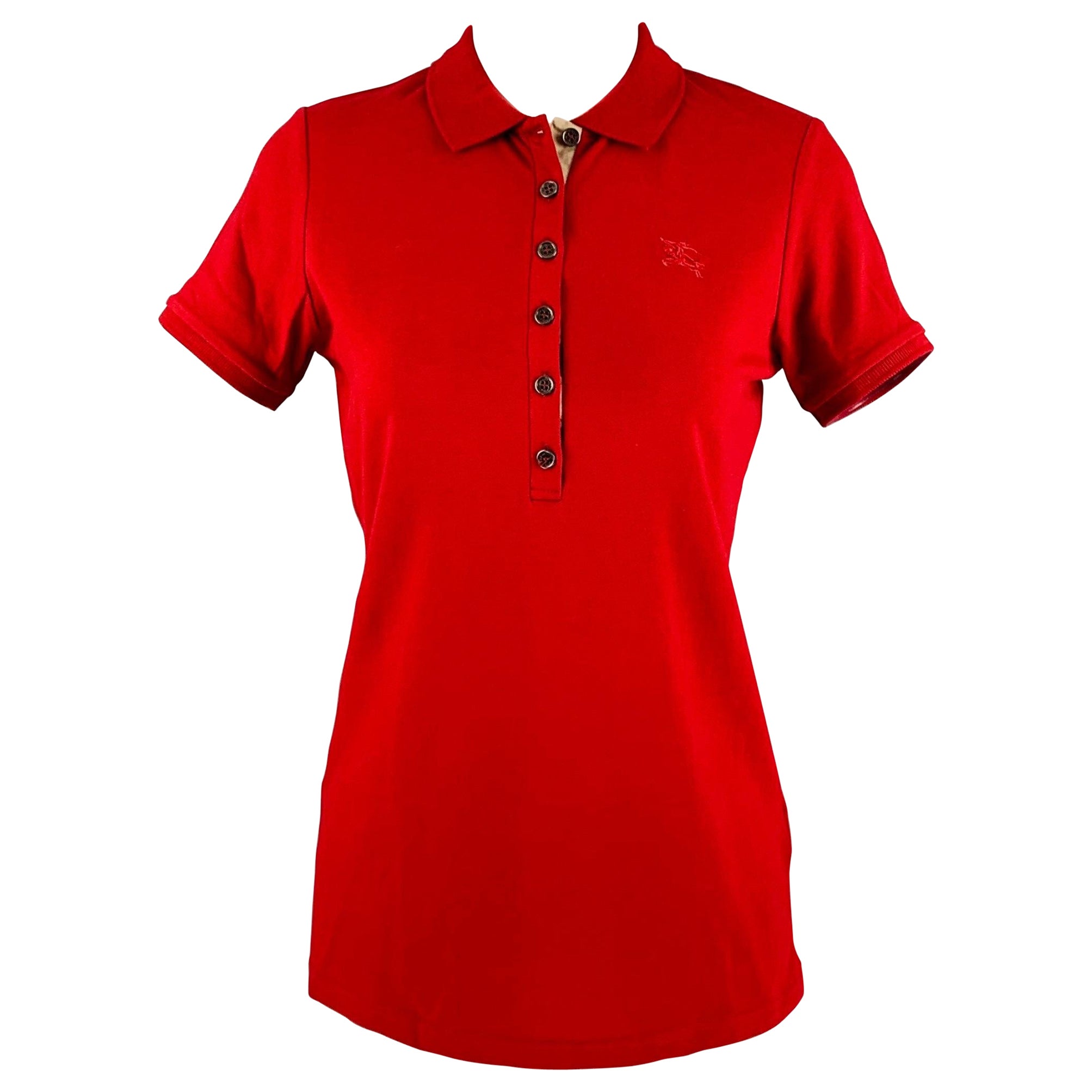 BURBERRY BRIT Size S Red Cotton Elastane Contrast trim Short Sleeve Casual Top For Sale