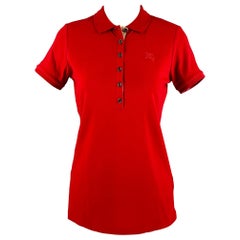BURBERRY BRIT Size S Red Cotton Elastane Contrast trim Short Sleeve Casual Top