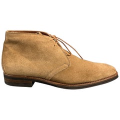 Used BATTISTONI Size 7 Camel Suede Lace Up Boots