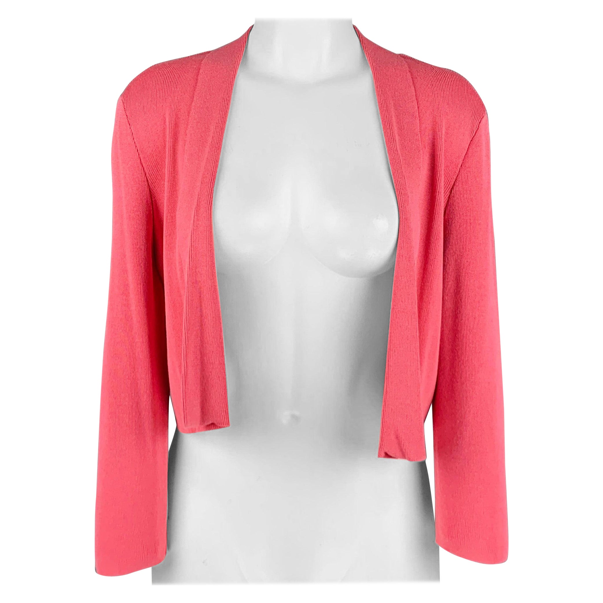 HUGO BOSS Size M Pink Viscose Cotton Rib Knit Cropped Open Front Cardigan For Sale