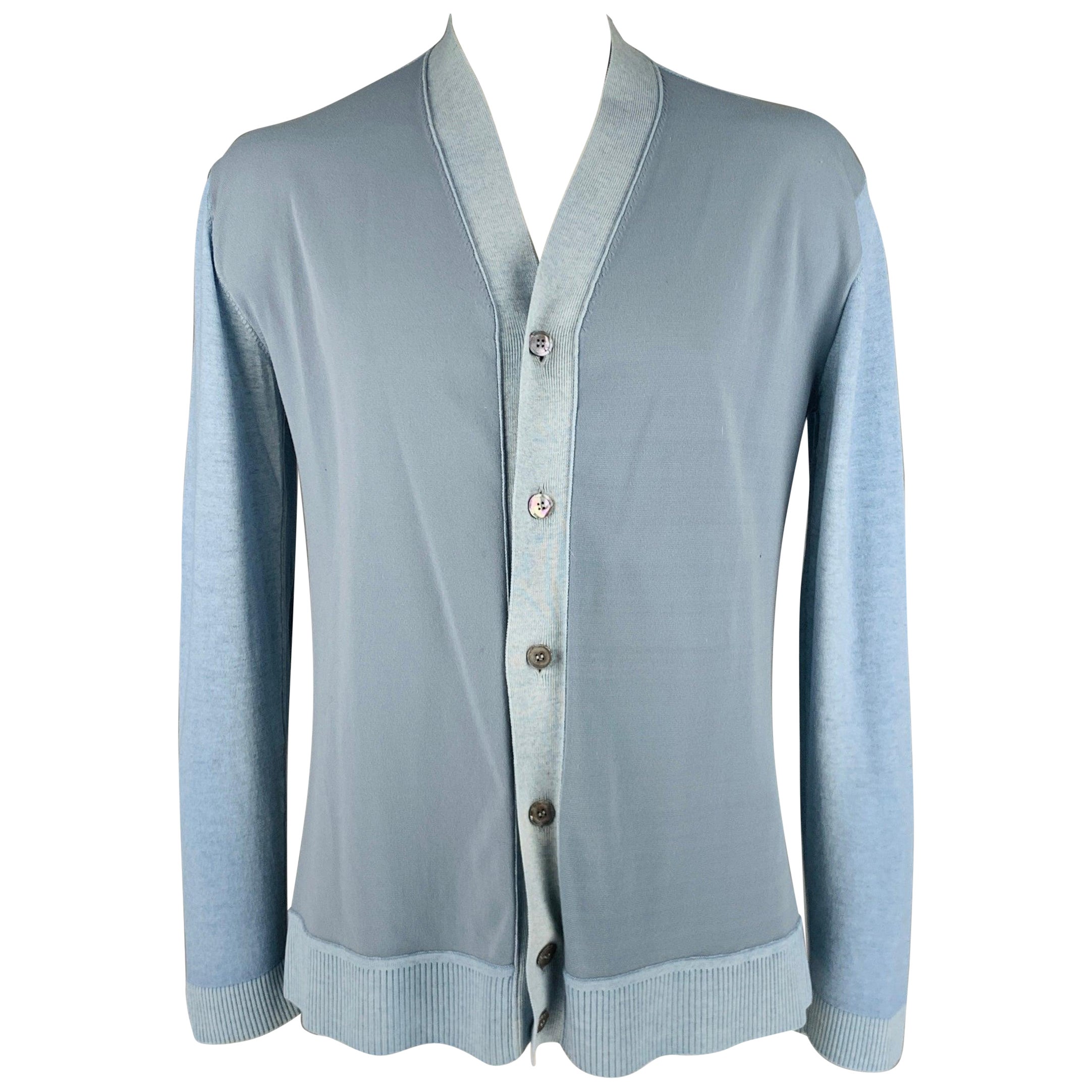 MARNI Size 44 Blue Wool Blend Elbow Patches Cardigan For Sale