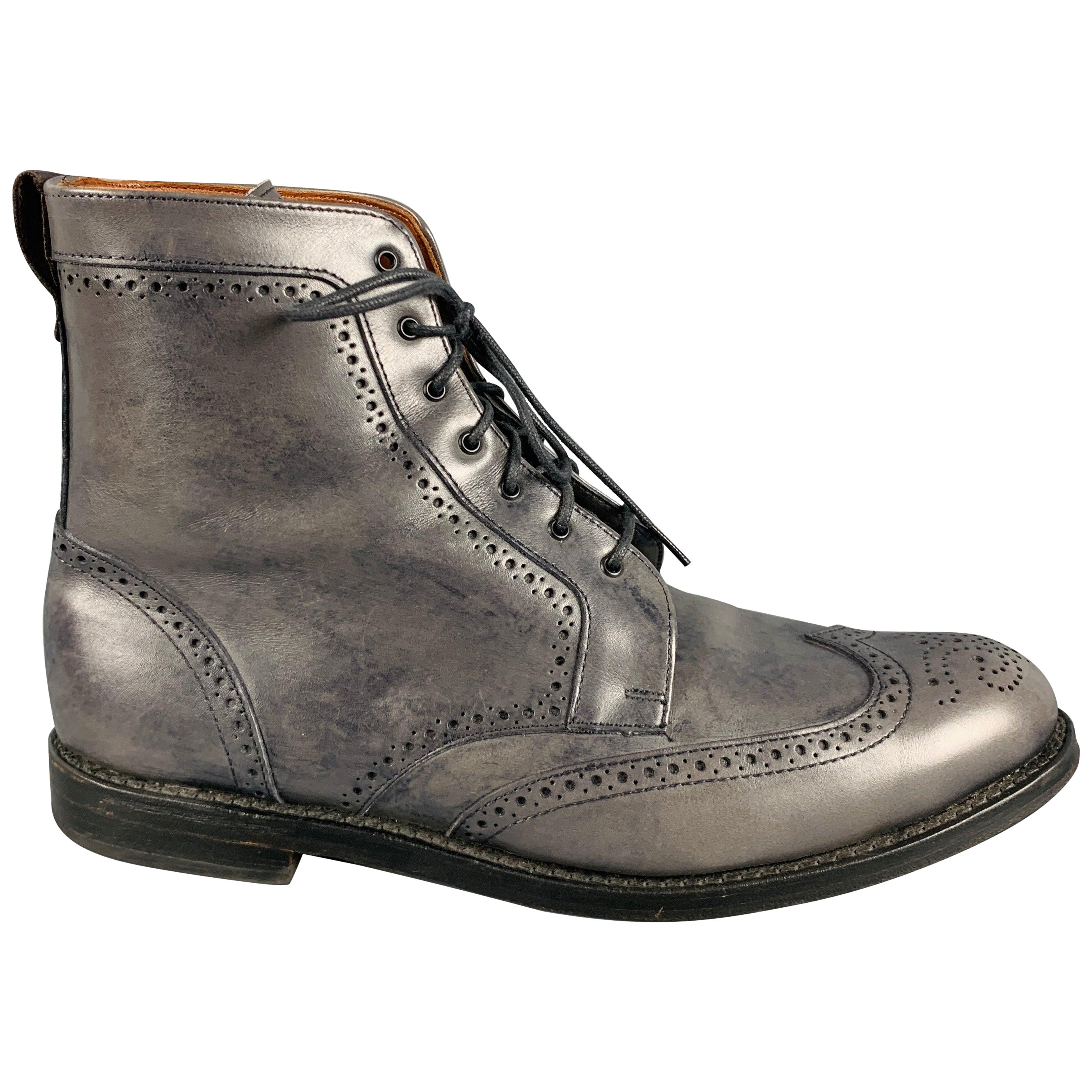 ALLEN EDMONDS Size 13 Grey Perforated Leather Wingtip Boots For Sale