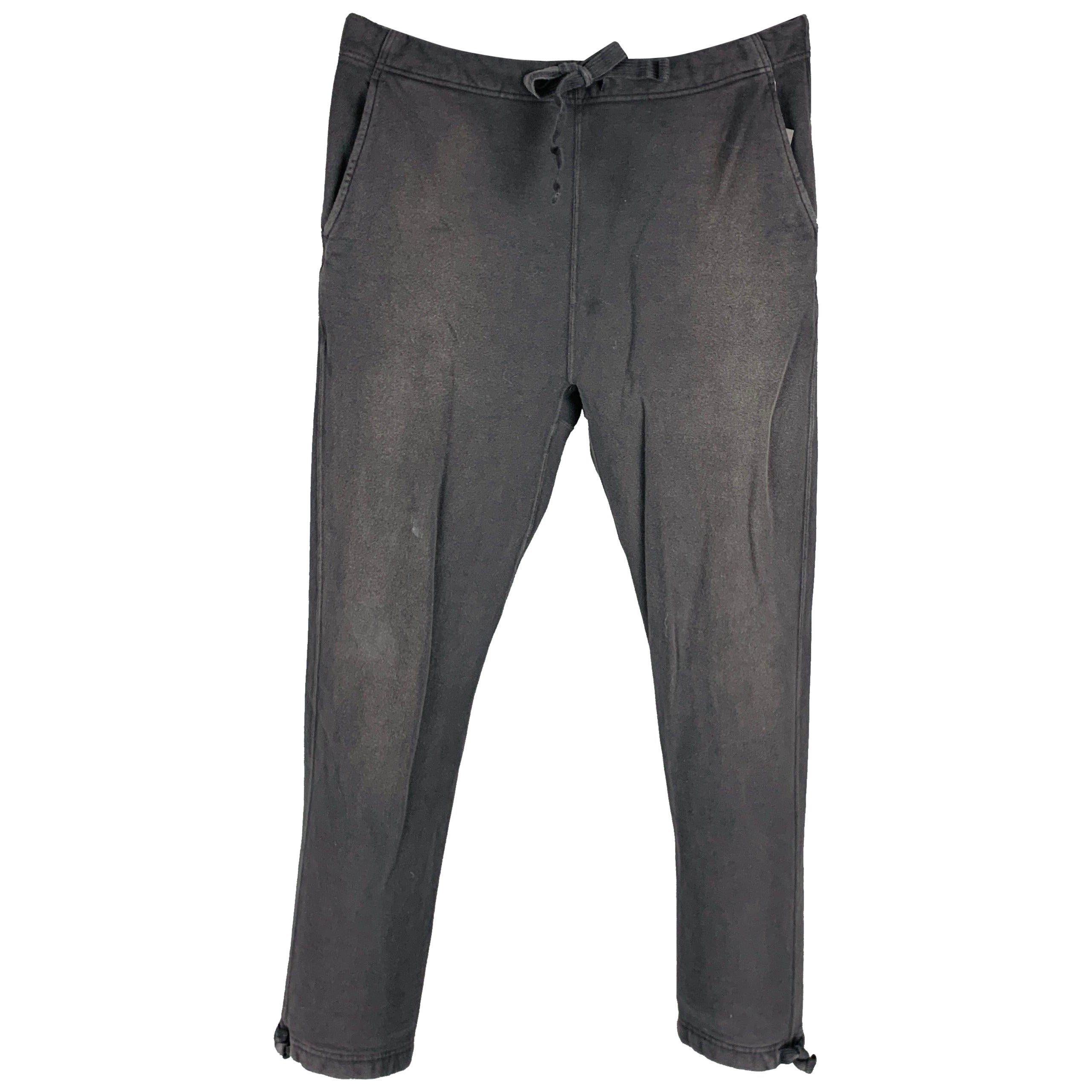 VISVIM -Sweat Pants DMGD- Size S Black Wash Cotton Drawstring Casual Pants For Sale