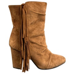 GIUSEPPE ZANOTTI Größe 7.5 Brown Suede Fringe Chunky heel Stiefel