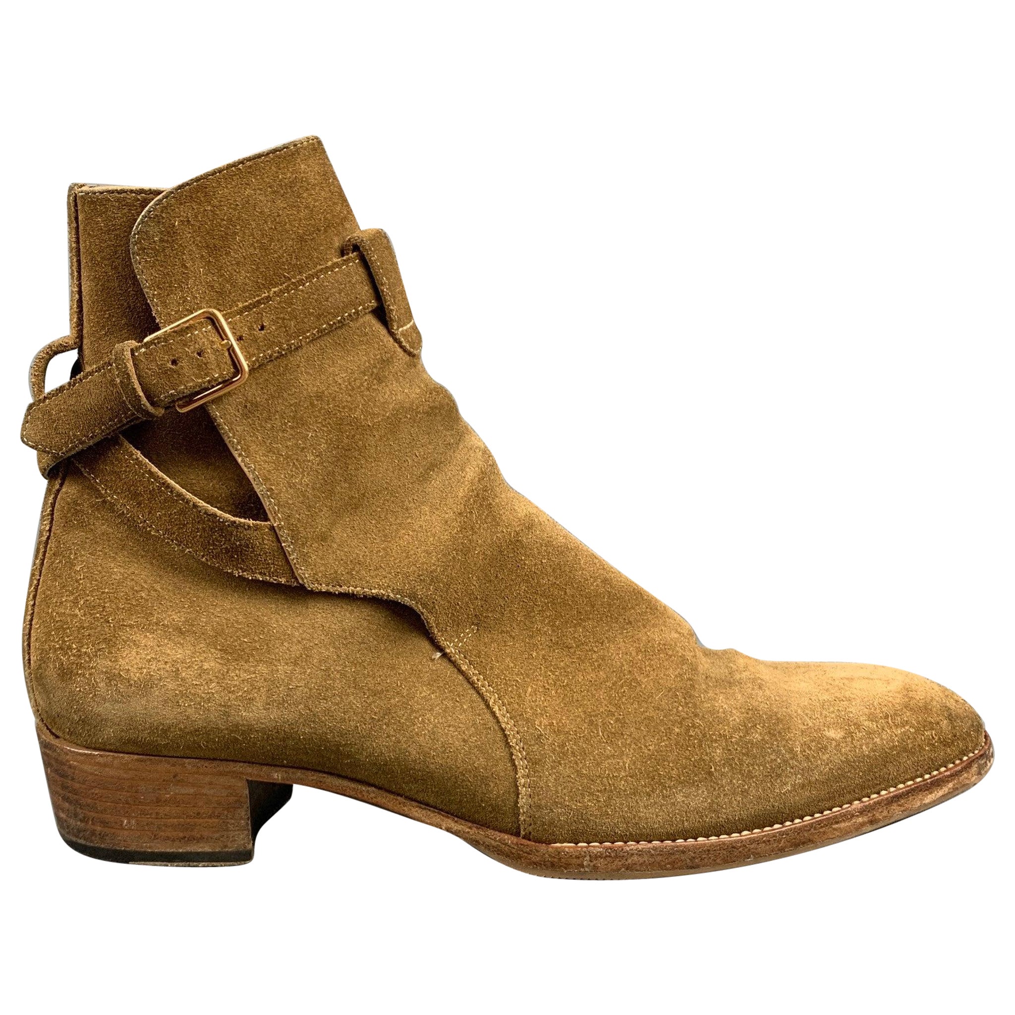 SAINT LAURENT Size 7 Tan Solid Leather Ankle Boots For Sale