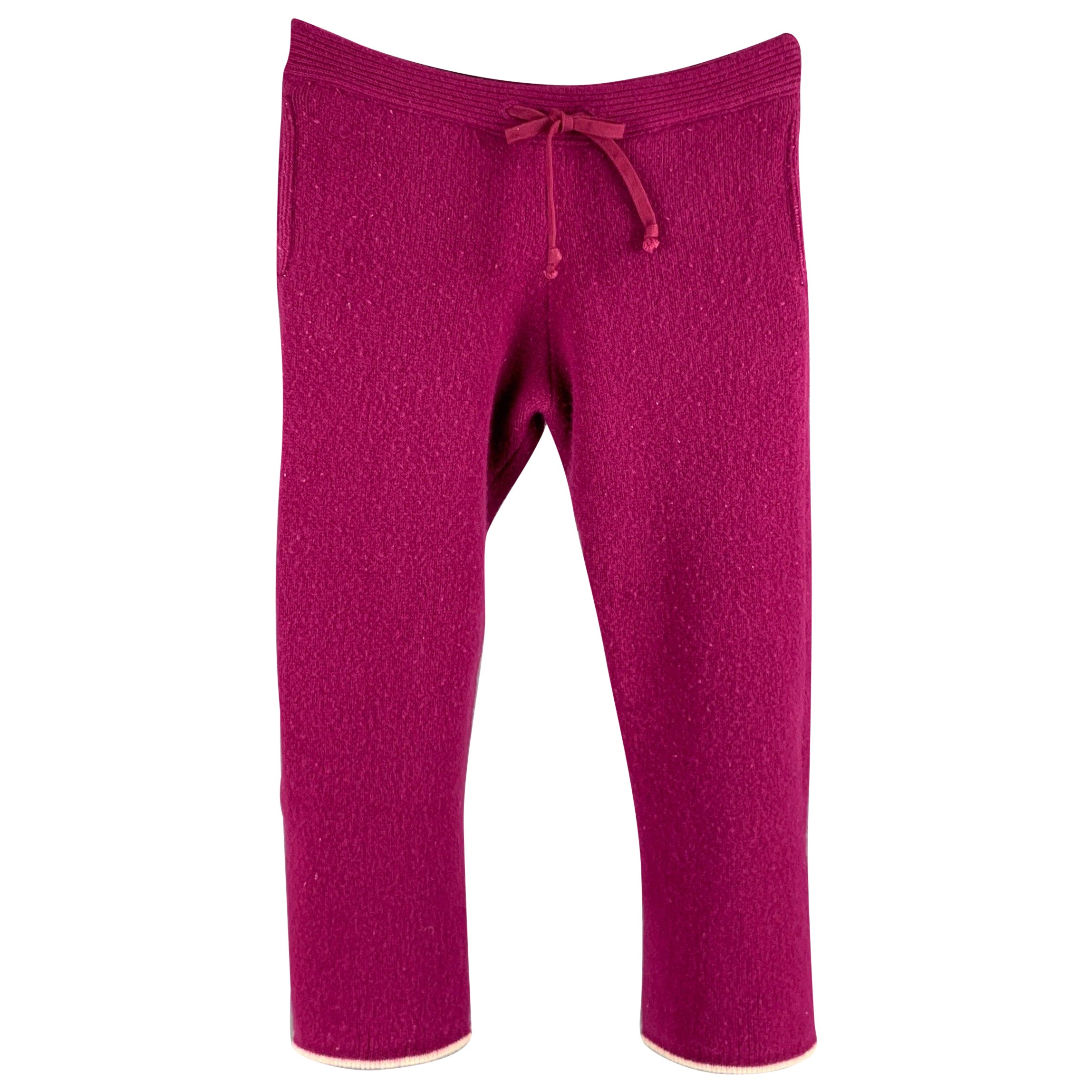 TS (S) Size M Purple Ribbed Wool Blend Drawstring Casual Pants For Sale