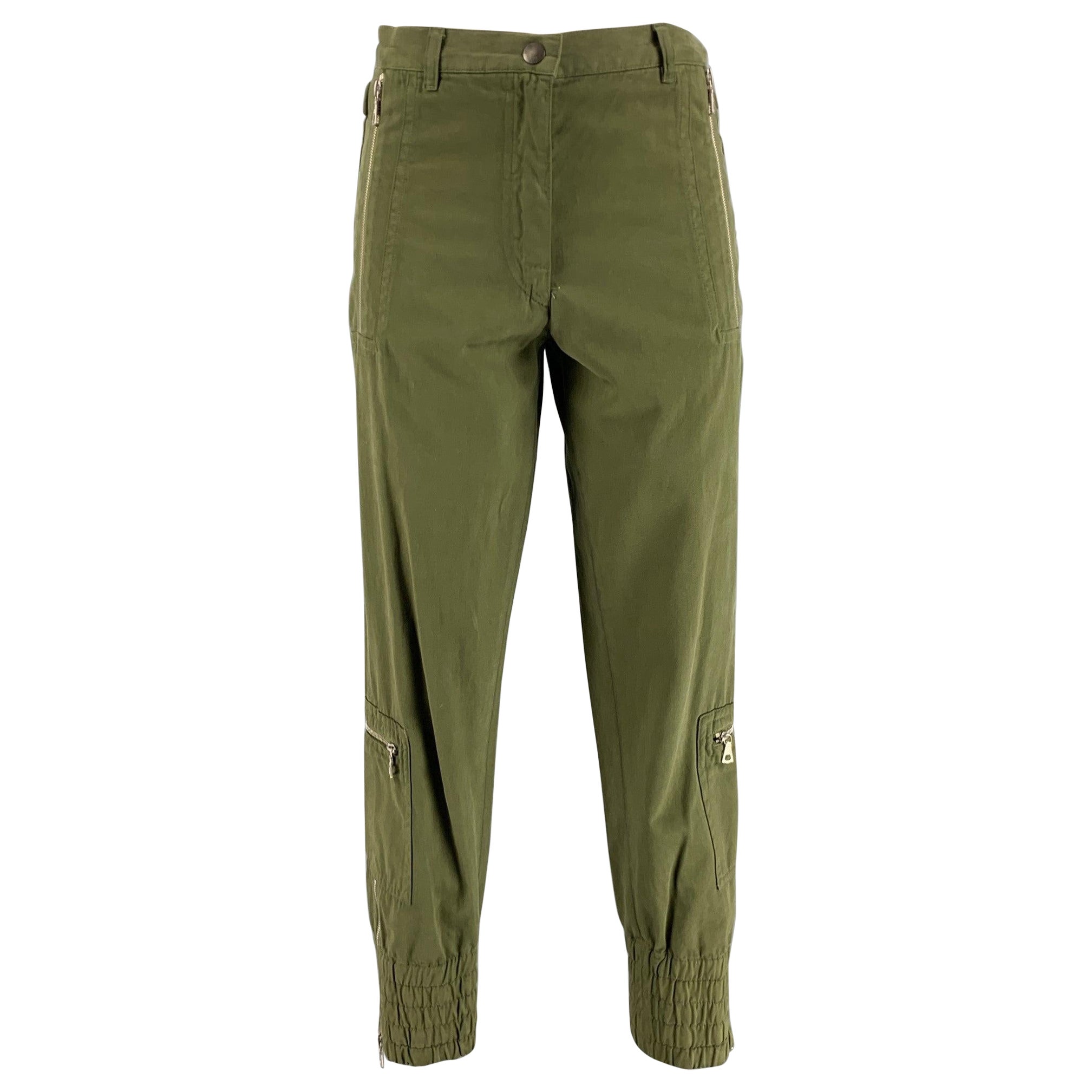 DRIES VAN NOTEN Size 4 Green Cotton Elastic Cuffs Chino Casual Pants For Sale