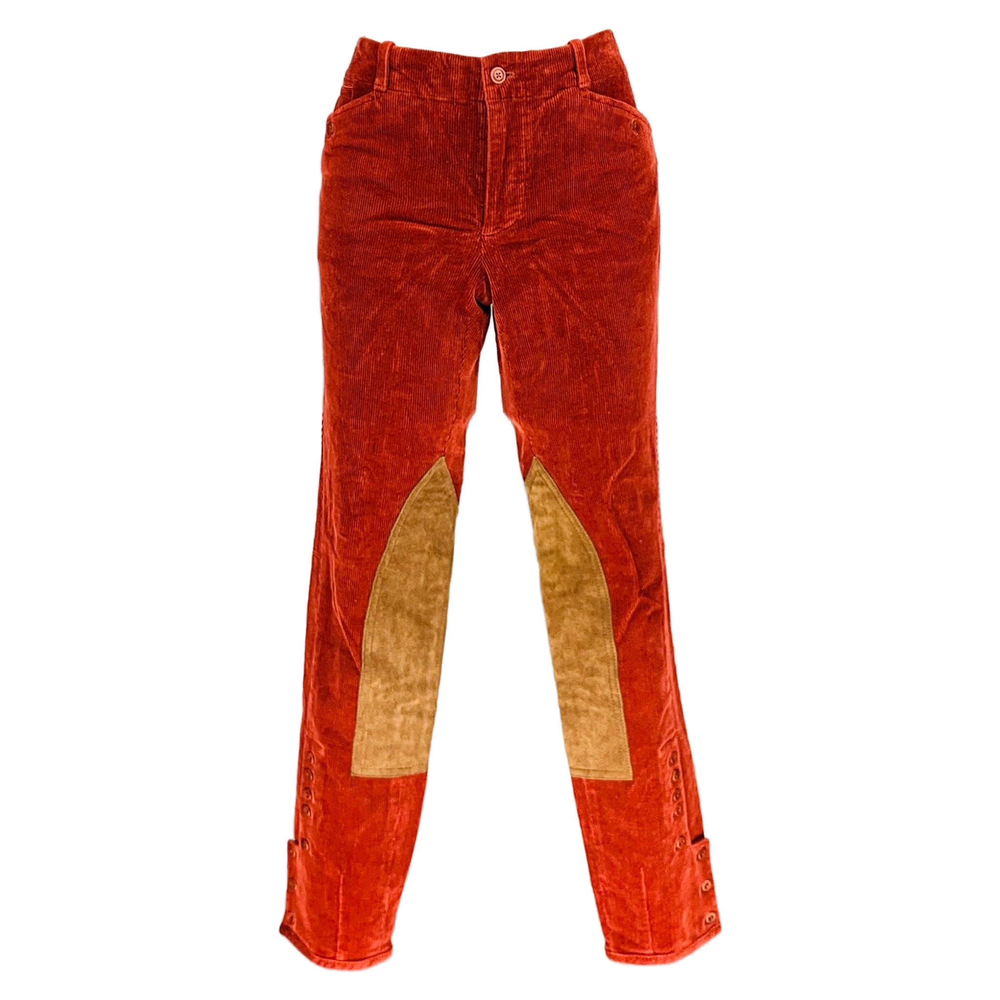 RALPH LAUREN Size 8 Red Brown Cotton Elastane Patchwork Suede Casual Pants For Sale