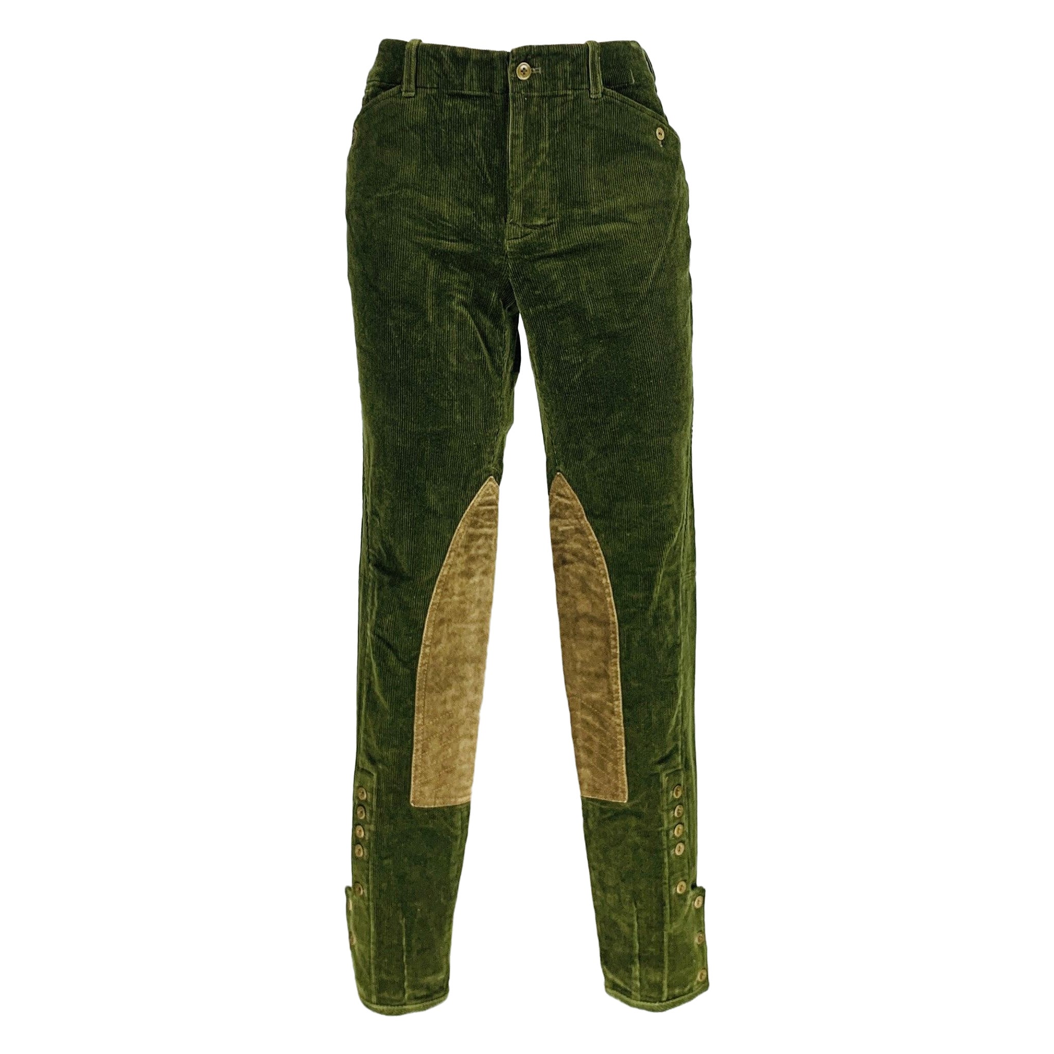 RALPH LAUREN Size 8 Green Olive Cotton Elastane Patchwork Suede Casual Pants For Sale