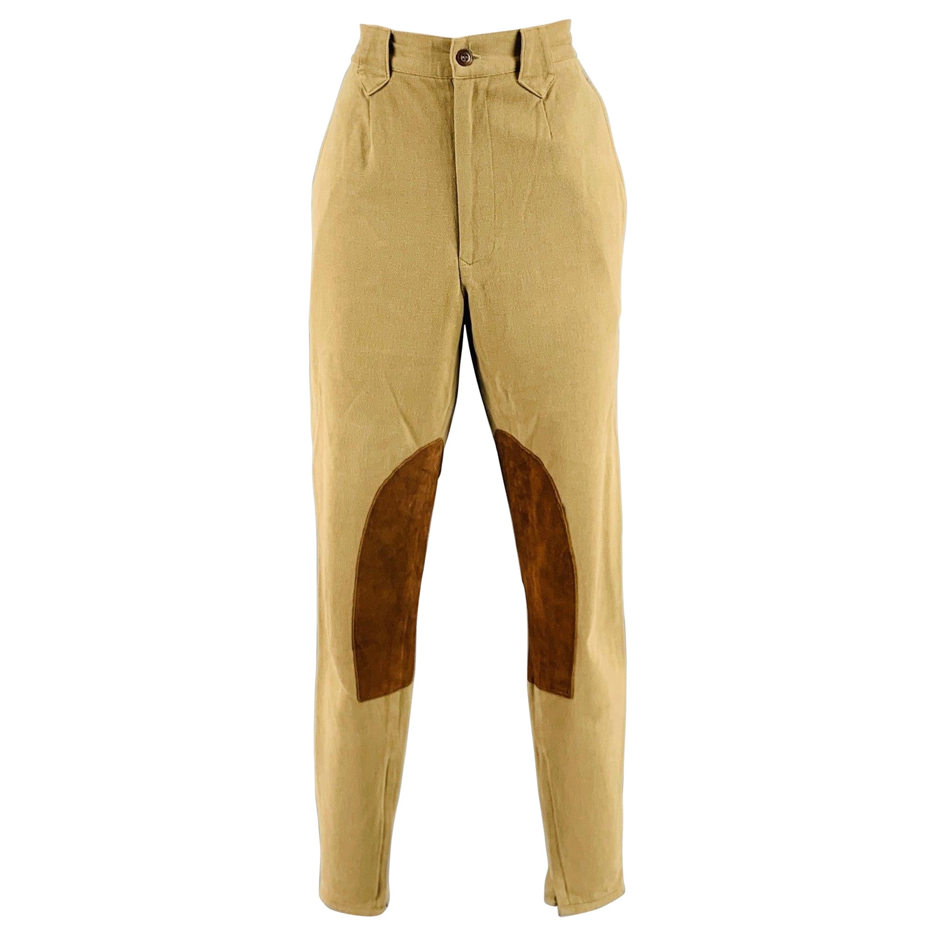 RALPH LAUREN Size 10 Khaki Brown Cotton Lycra Patchwork Suede Casual Pants For Sale