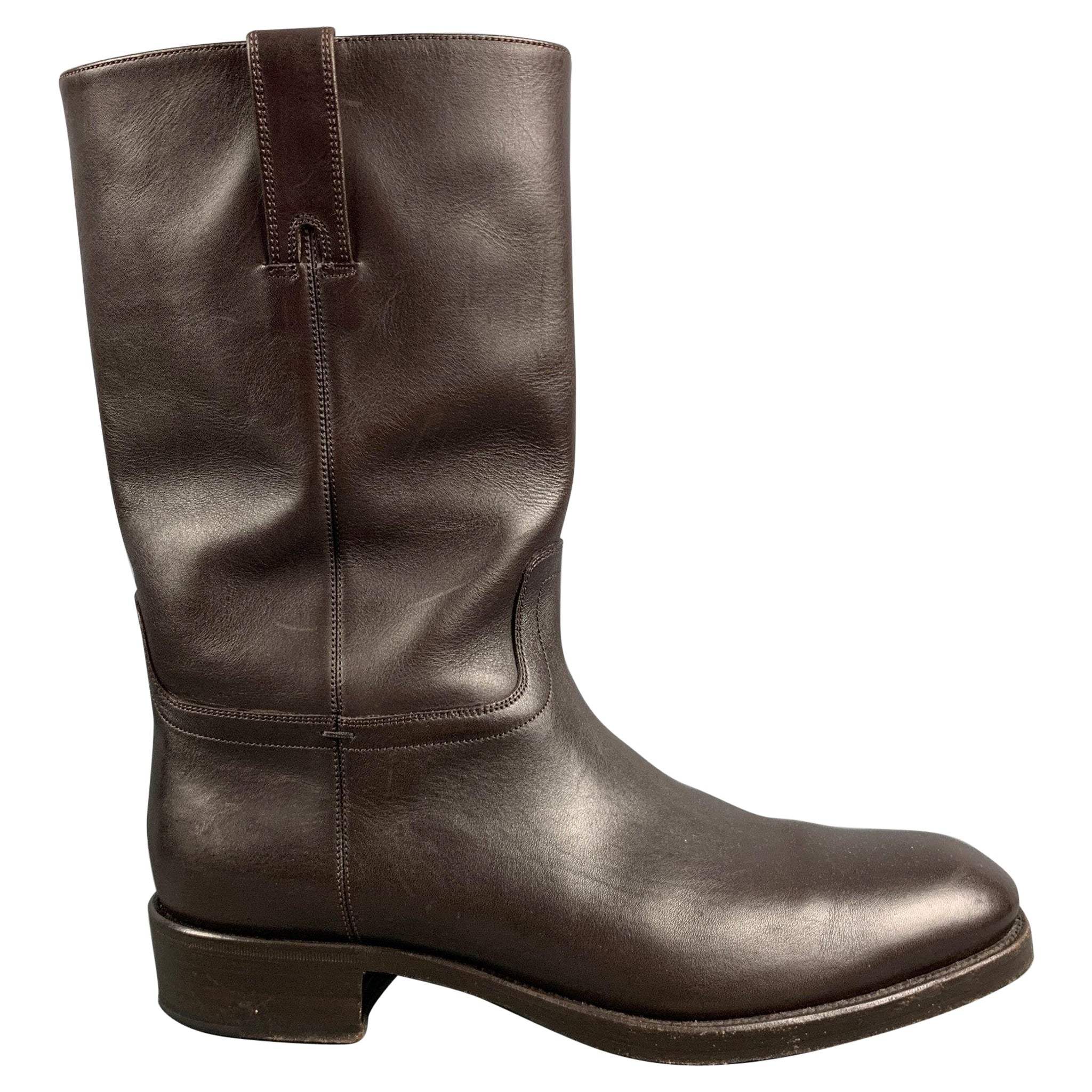 Tom Ford Taille 10.5 Brown Solid Leather Pull On Boots en vente
