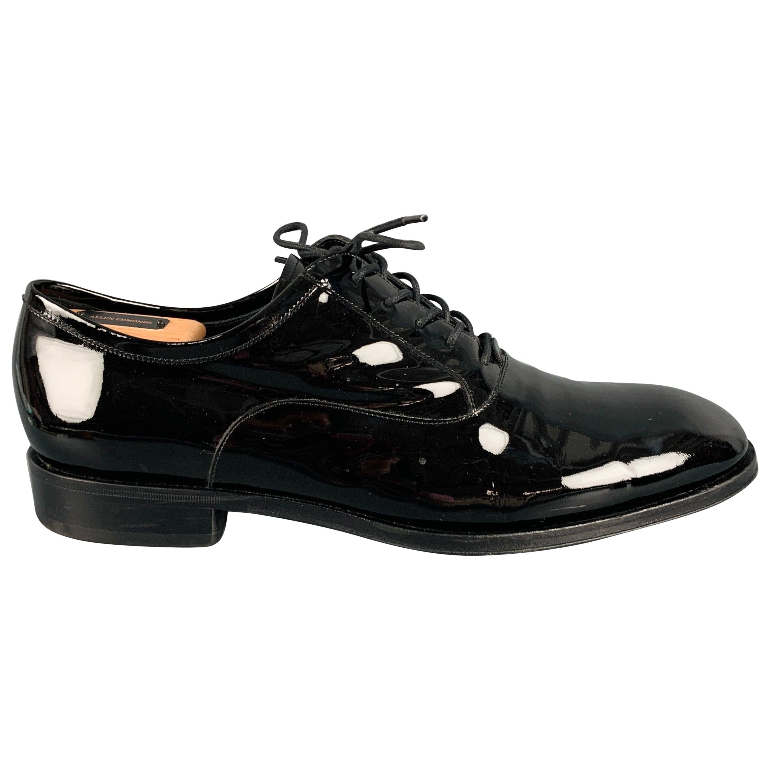 ALLEN EDMONDS Taille 11 Chaussures à lacets en cuir verni noir en vente