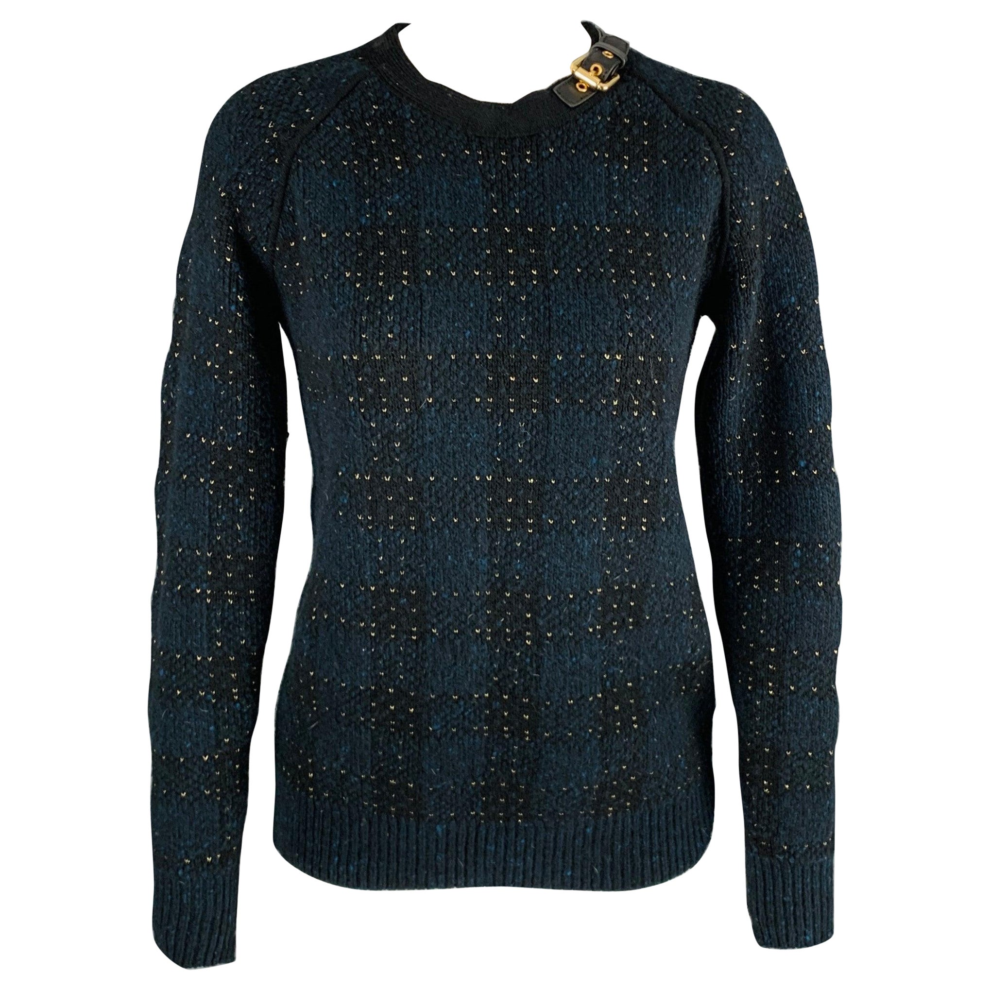 3.1 Phillips Lim Taille S Pull en maille de laine mélangée noire et dorée avec boucle en cuir en vente