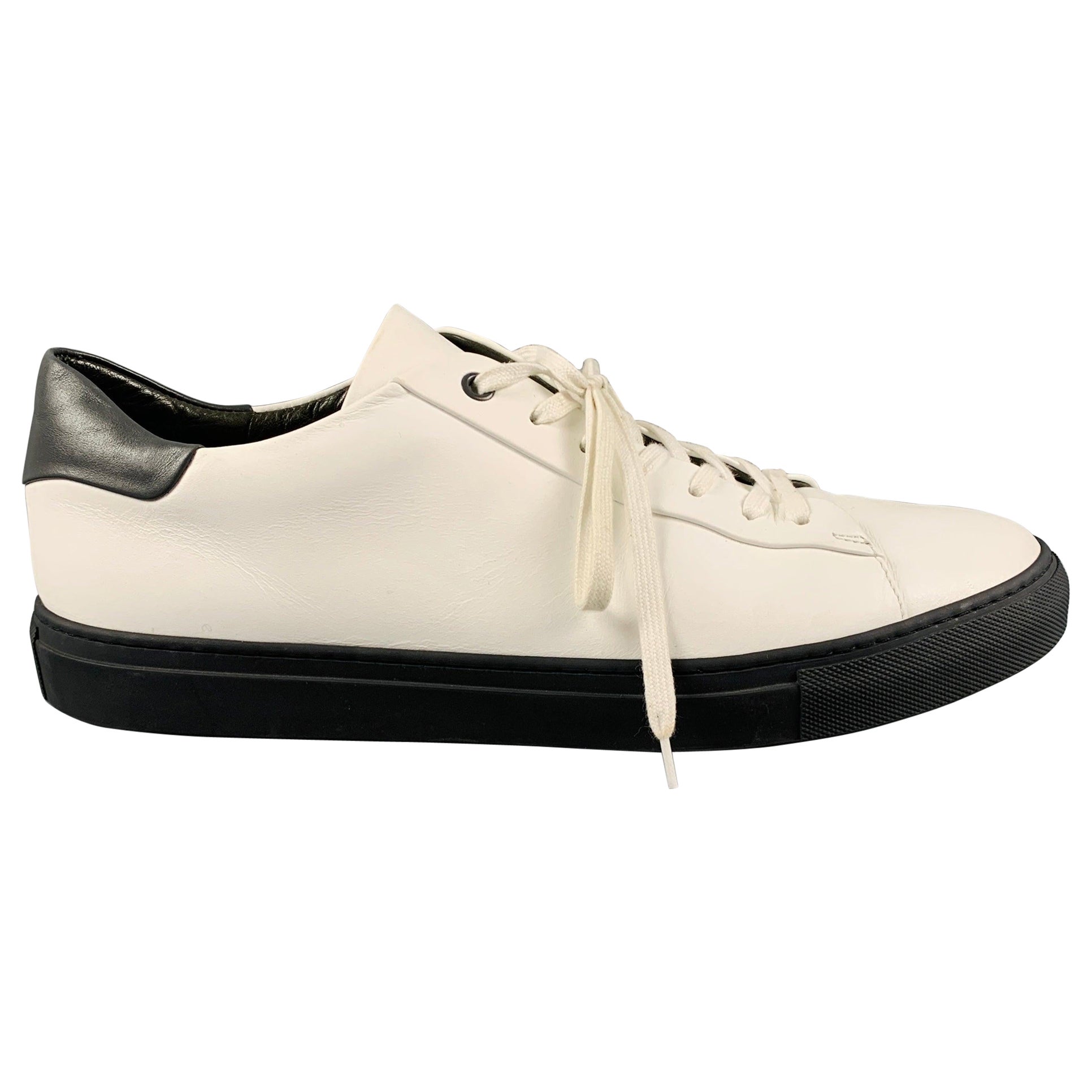 SAKS FIFTH AVENUE Size 12 White Black Leather Low Top Lace-Up Shoes For Sale