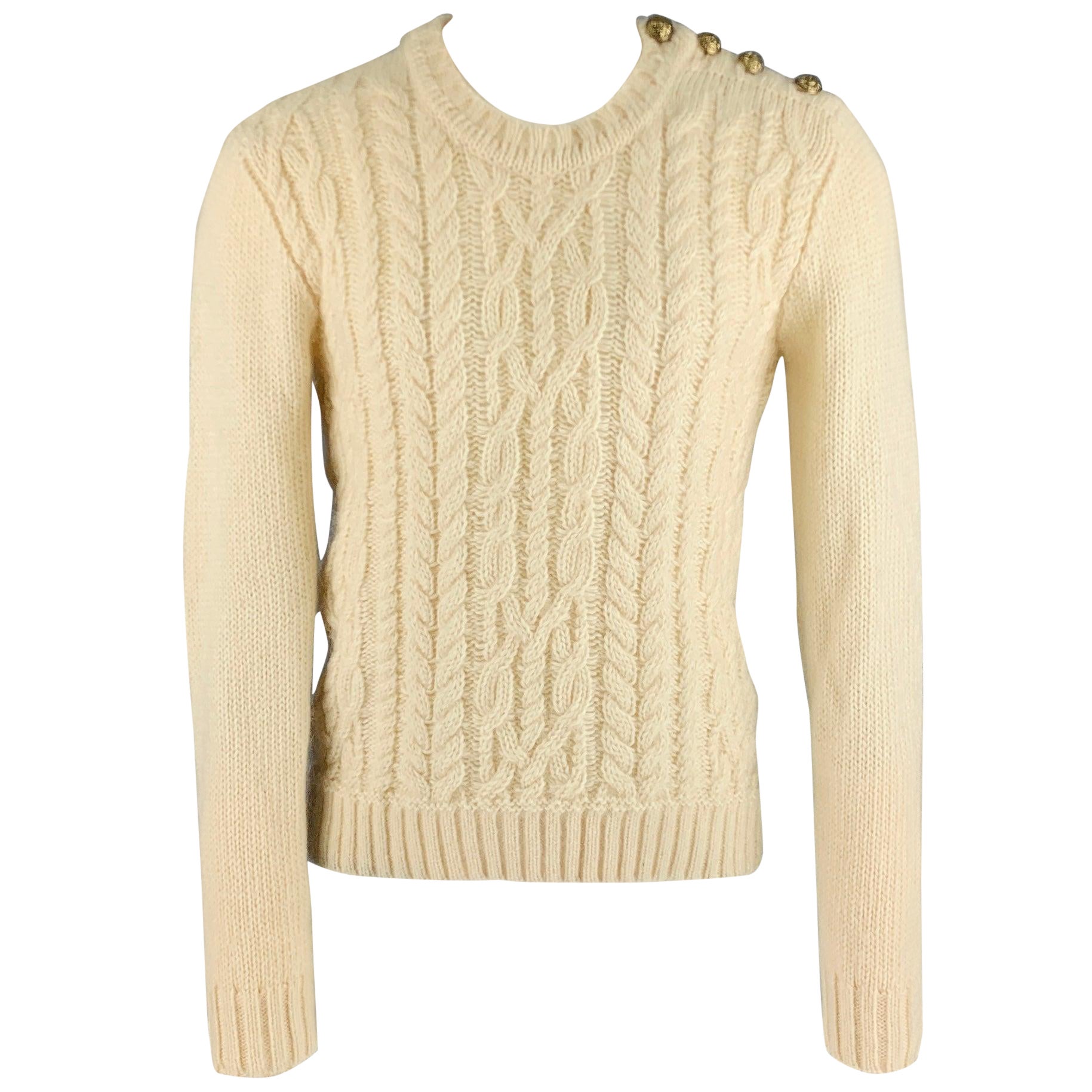 BALMAIN Size S Cream Mohair Blend Chunky Knit Sweater For Sale