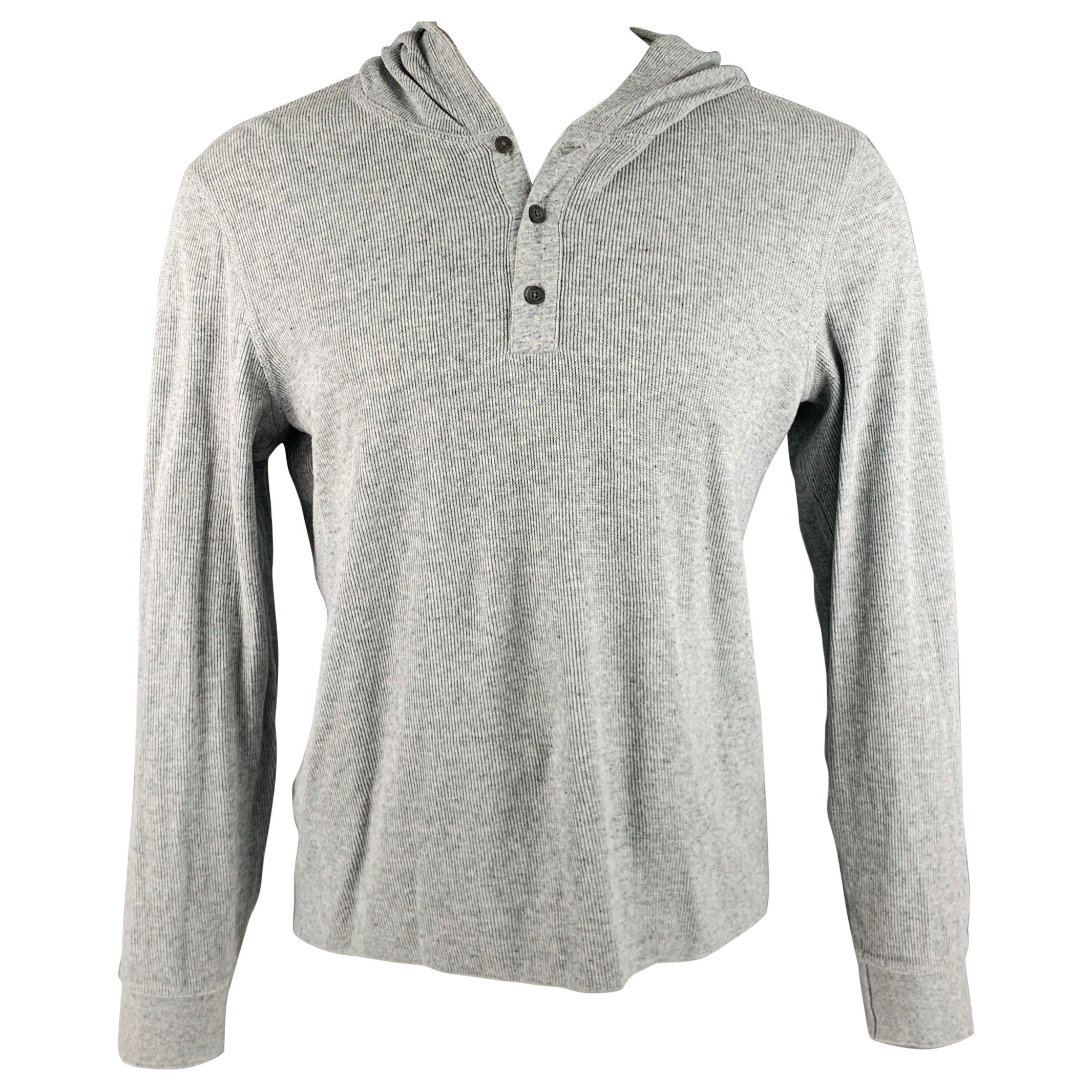 VINCE Size S Grey Textured Cotton Blend Hoodie Sweatshirt For Sale