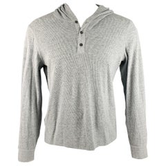 VINCE Size S Grey Textured Cotton Blend Hoodie Sweatshirt