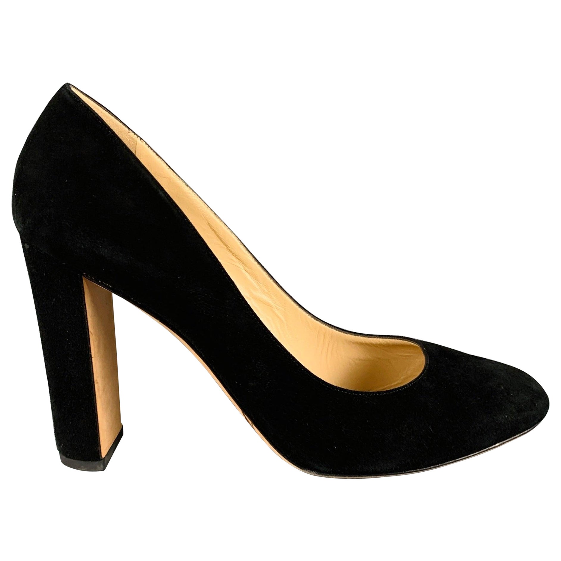 JIMMY CHOO Size 11.5 Black Suede Chunky Heel Pumps For Sale