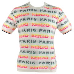 KENZO Size L White Multi Color Logo Cotton Polyester Short Sleeve Pullover