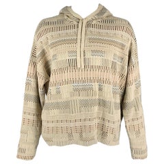 JOHN ELLIOTT Größe L Khaki Brown Schwarz Textured Cotton Linen Hoodie Pullover
