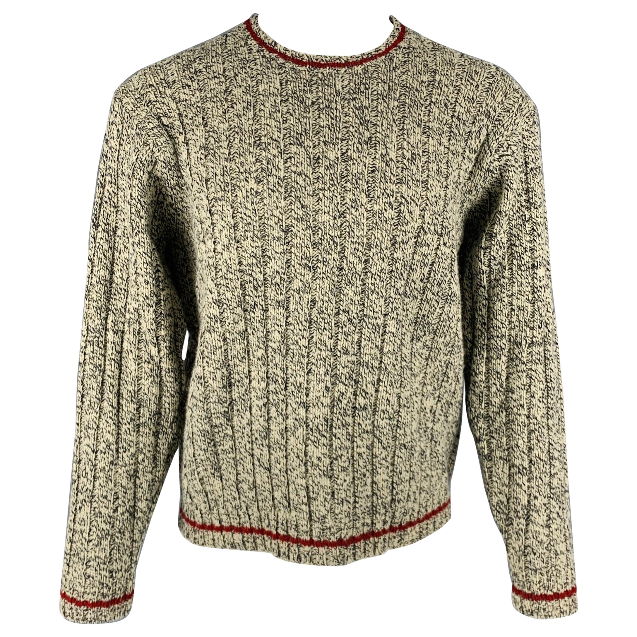 RALPH LAUREN Size M Beige Black Knitted Wool Nylon Crew Neck Sweater For Sale