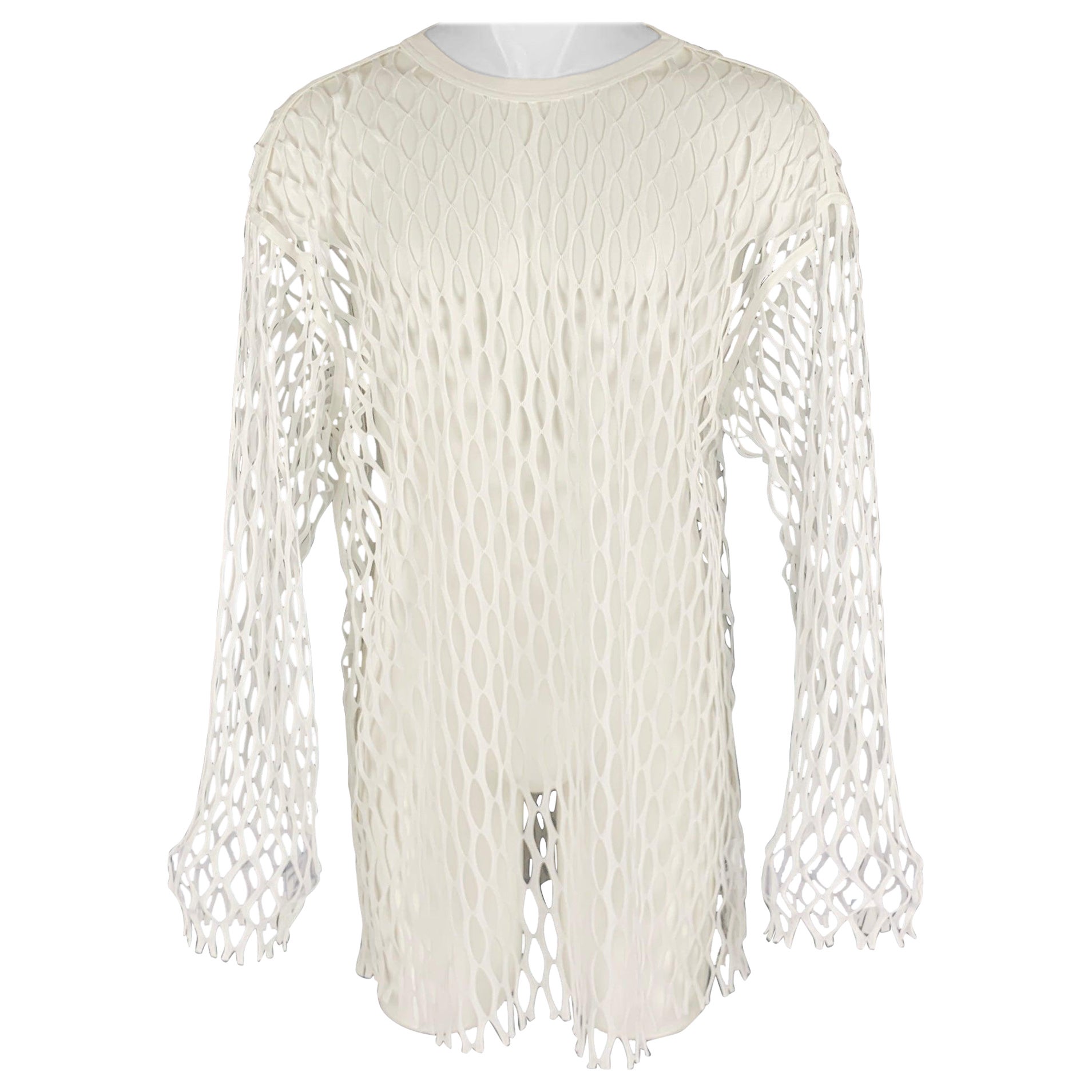 DRIES VAN NOTEN Size M White Mesh Polyester Crew Neck Pullover For Sale