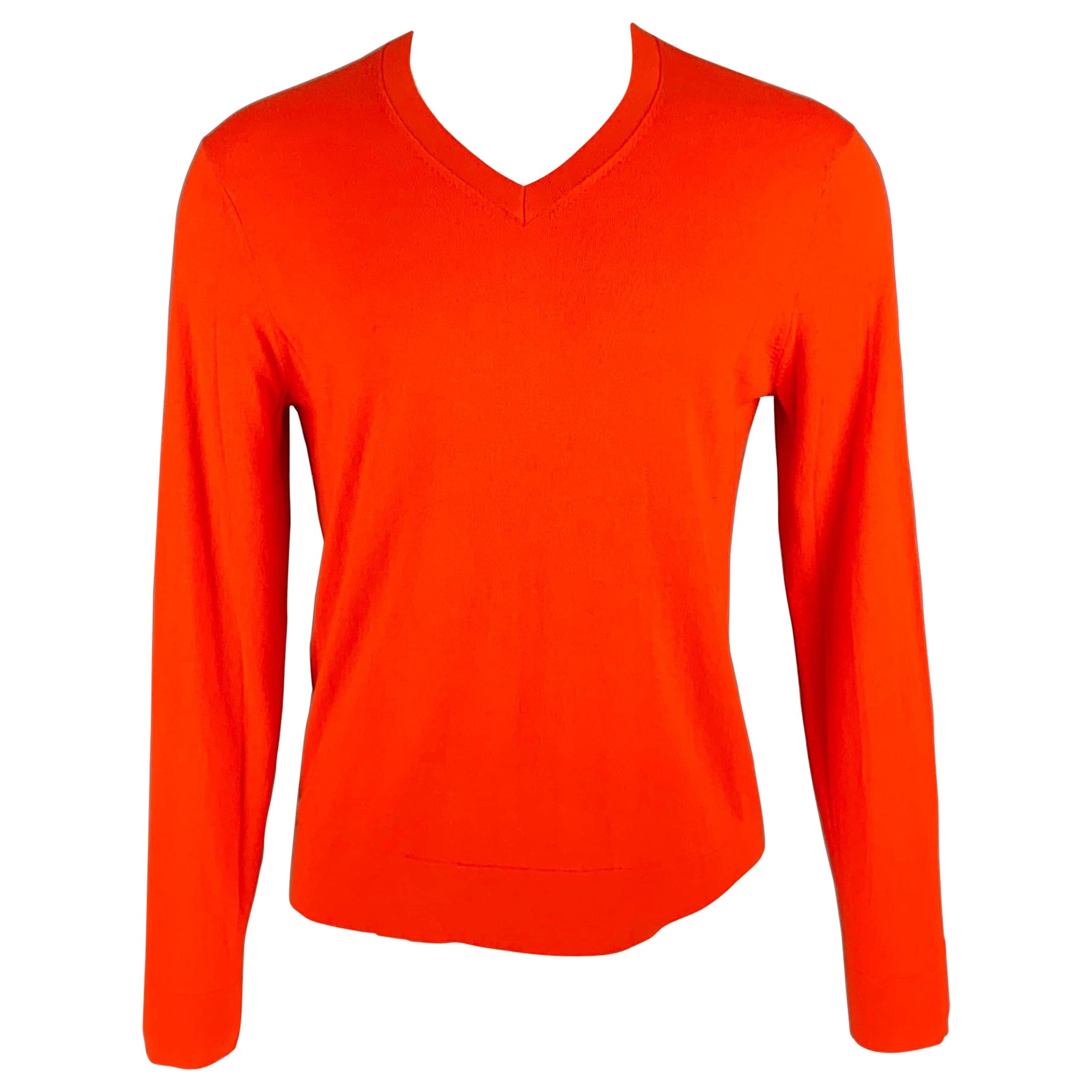 THEORY Size M Orange Cotton Cashmere V-Neck Pullover