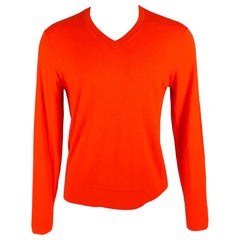 THEORY Size M Orange Cotton Cashmere V-Neck Pullover