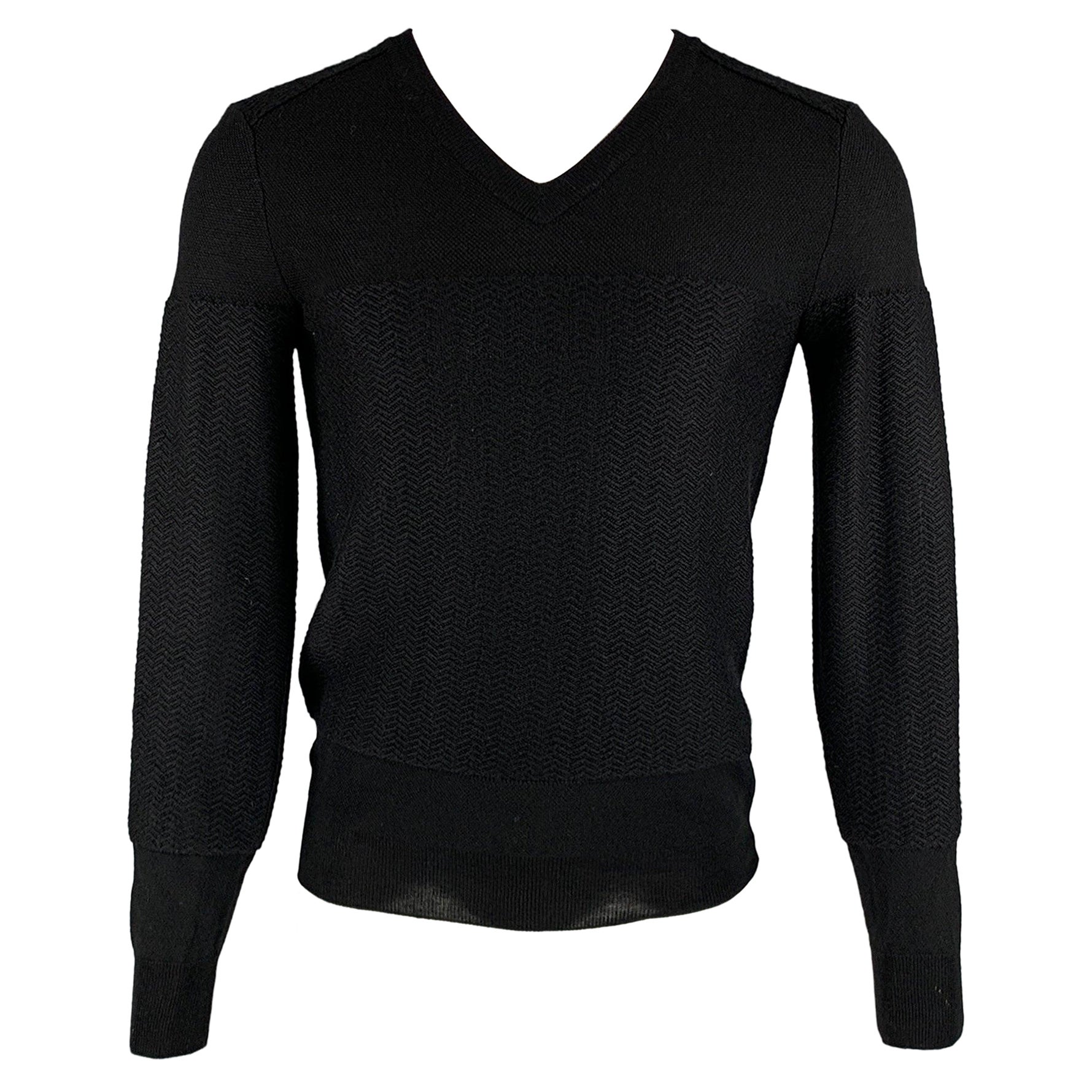 DIOR HOMME Size XS Black Knit Virgin Wool V-Neck Pullover For Sale