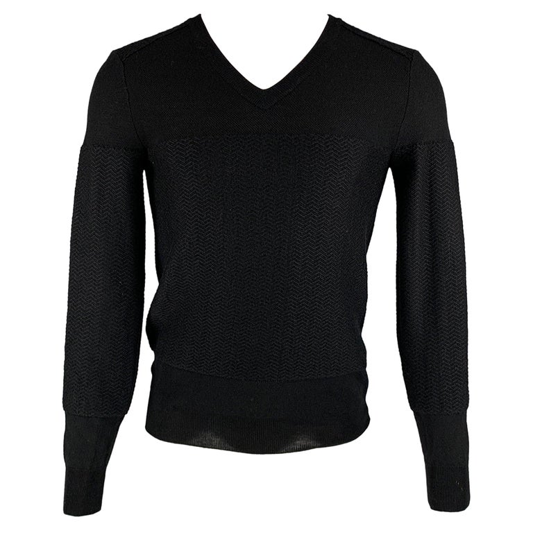 DIOR HOMME Size XS Black Knit Virgin Wool V-Neck Pullover For Sale 