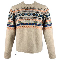 JOSEPH Size M Grey Blue Fair Isle Wool Crew-Neck Sweater
