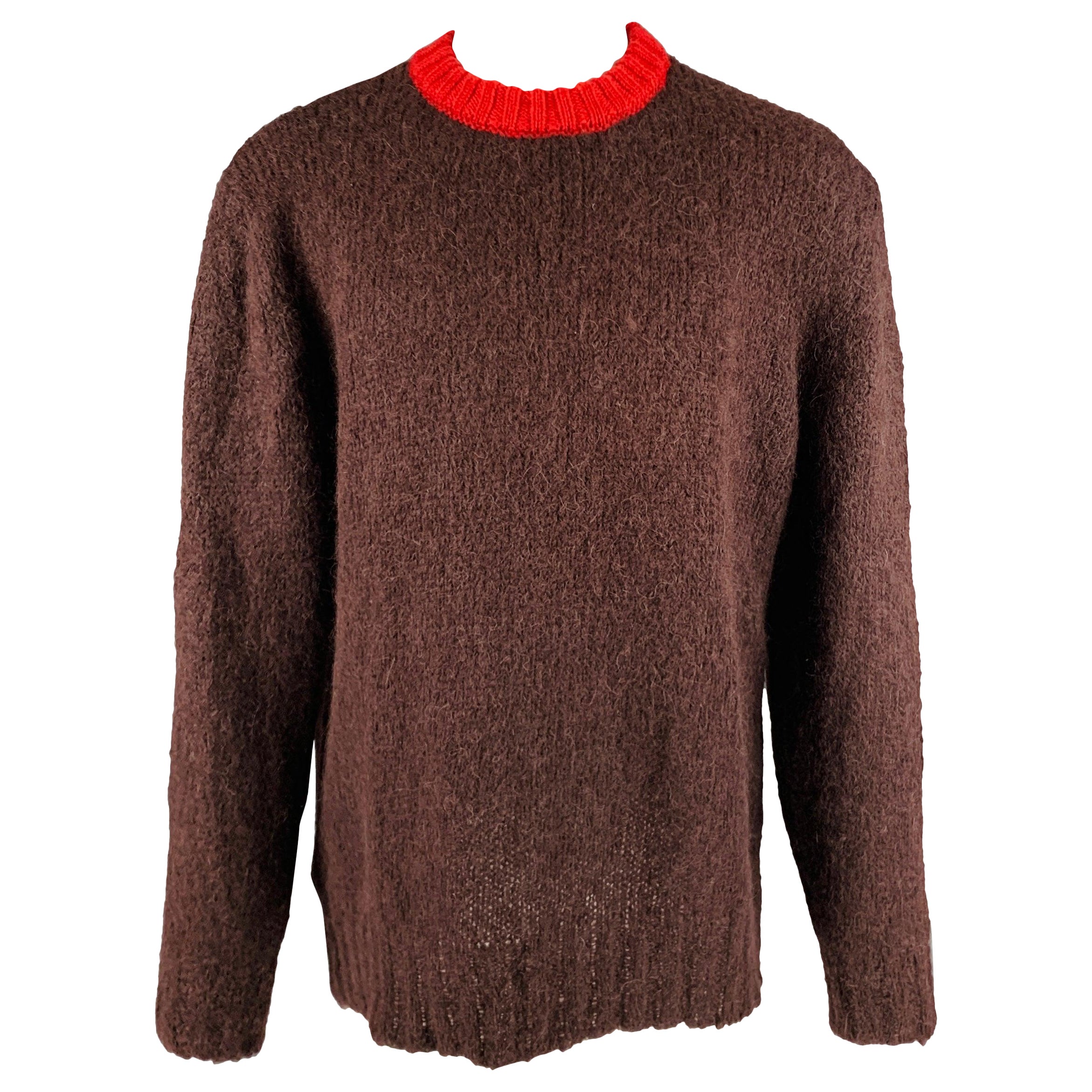 MARNI Size M Brown Red Contrast Trim Mohair Blend Crew Neck Sweater For Sale