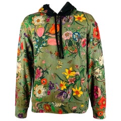 GUCCI Size XXL Green Multi-Color Print Cotton Hoodie Sweatshirt