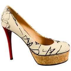 GIUSEPPE ZANOTTI Size 6 Cream Black Leather Marbled Platform Pumps (escarpins à plateforme en cuir marbré)