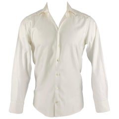 HARDY AMIES Size S White Twill Cotton Long Sleeve Shirt