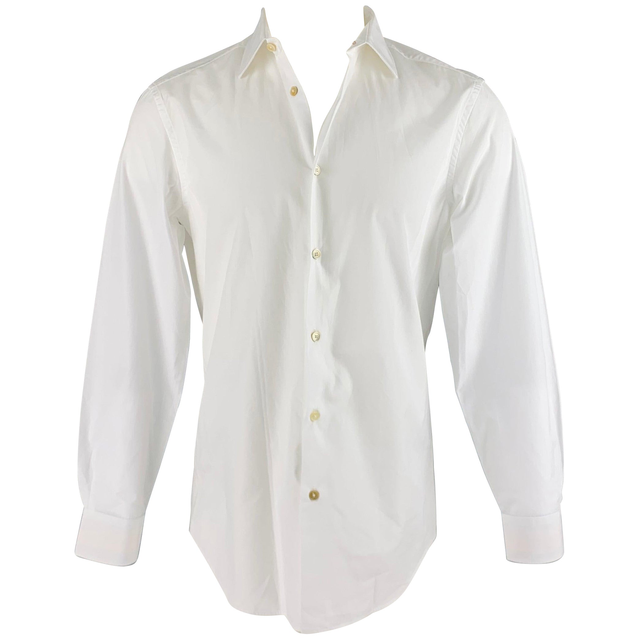 PAUL SMITH Size S White Cotton Blend Long Sleeve Shirt For Sale