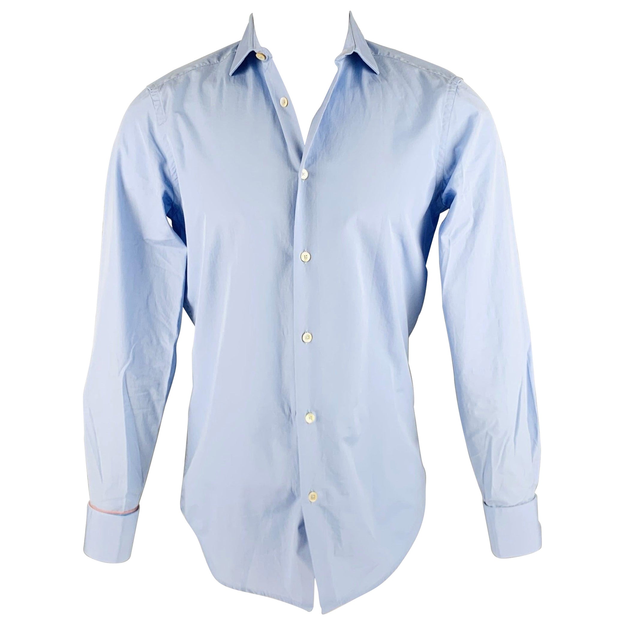 PAUL SMITH Size S Blue Cotton French Cuff Long Sleeve Shirt For Sale