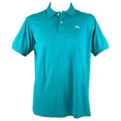 LACOSTE Size XL Aqua Cotton Buttoned Polo