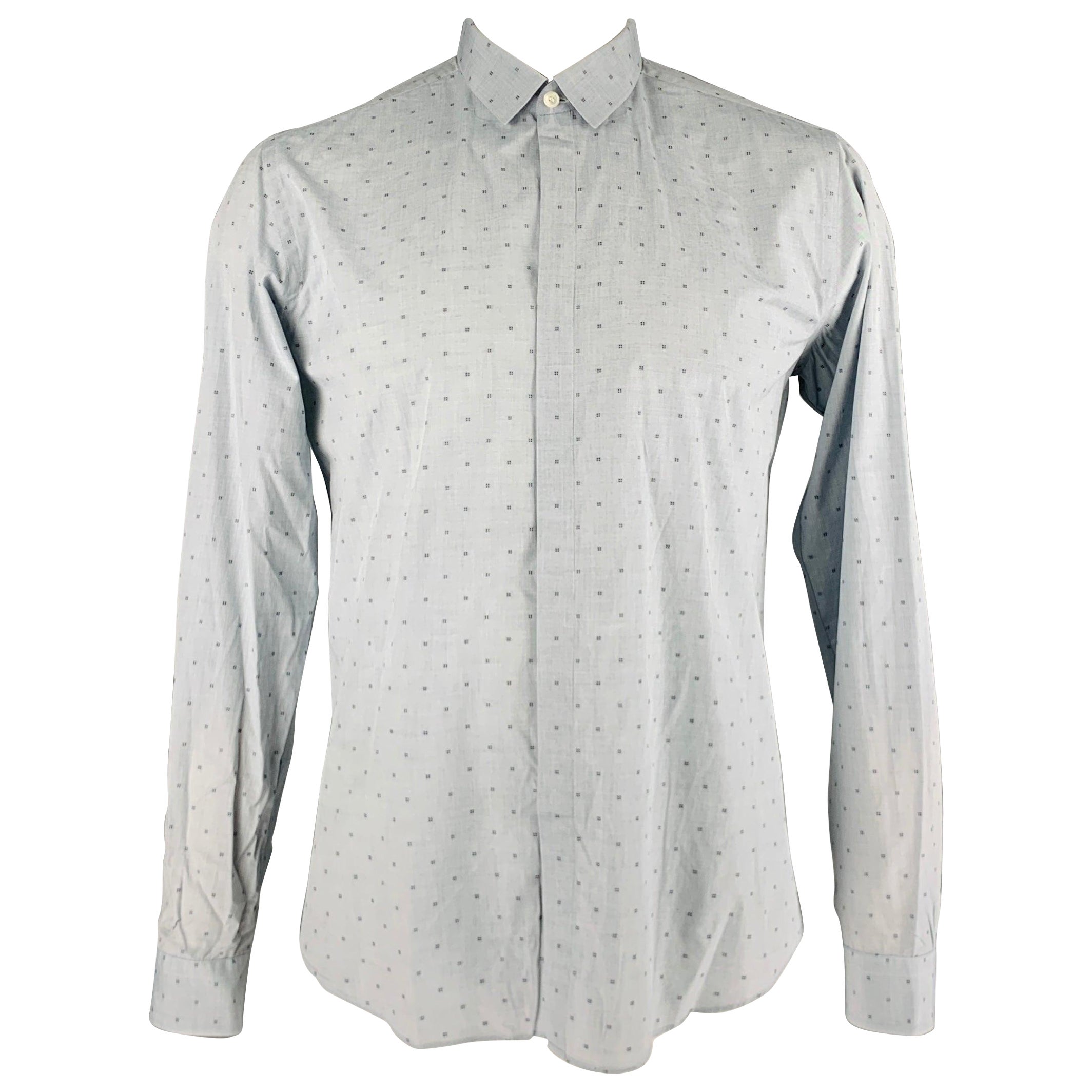 SALVATORE FERRAGAMO Size L Grey Pattern Cotton Button Up Long Sleeve Shirt For Sale