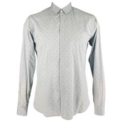 SALVATORE FERRAGAMO Größe L Graues langärmeliges Hemd aus Baumwolle mit Knopfleiste und langen Ärmeln