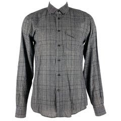 BELSTAFF Größe L Grau Schwarz kariertes langärmeliges Hemd aus Leinen und Baumwolle mit Knopfleiste