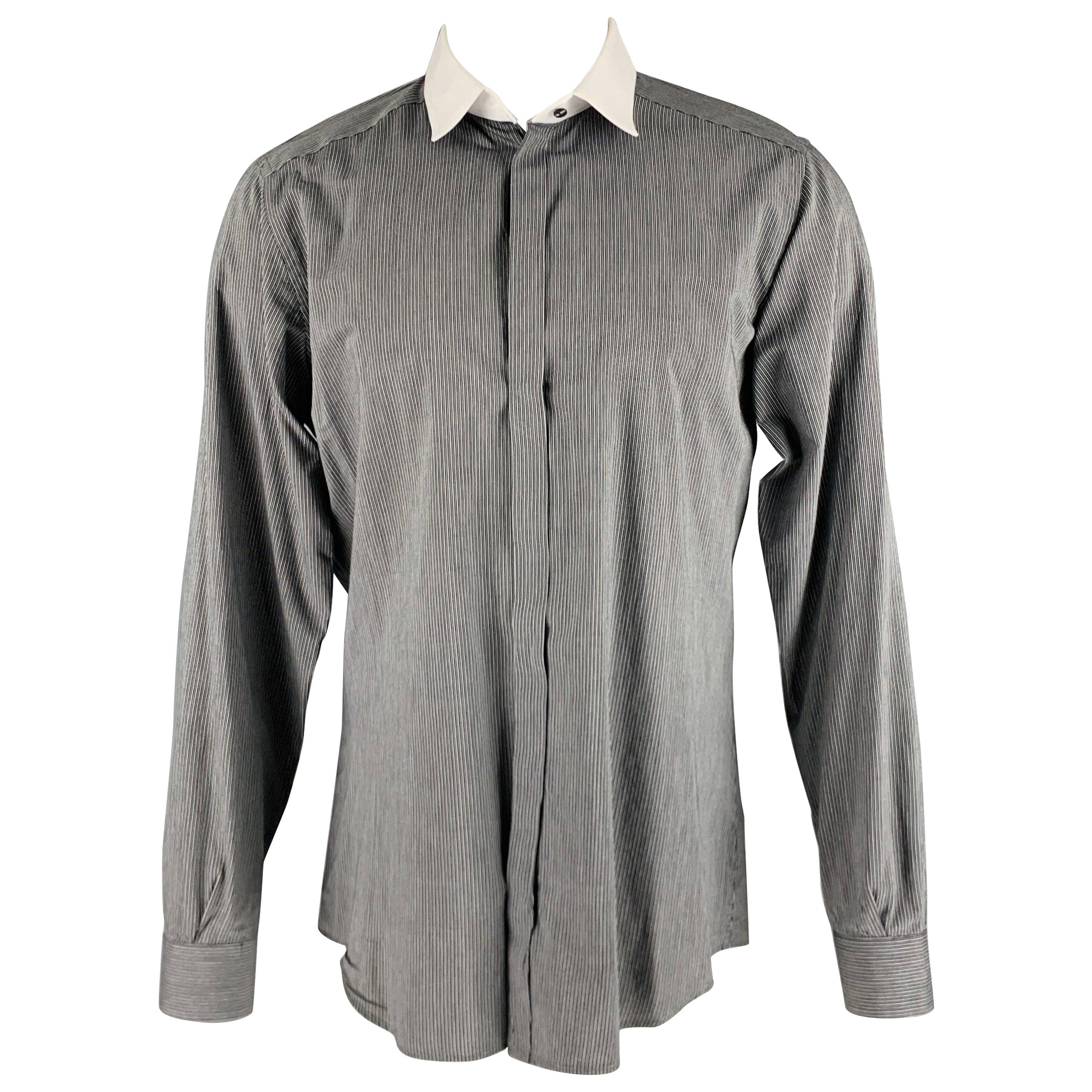 DOLCE & GABBANA Size M Black White Pinstripe Cotton Button Up Long Sleeve Shirt For Sale