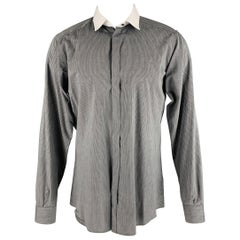 DOLCE & GABBANA Größe M Schwarz Weißes langärmeliges Hemd aus Baumwolle mit Nadelstreifen und Knopfleiste