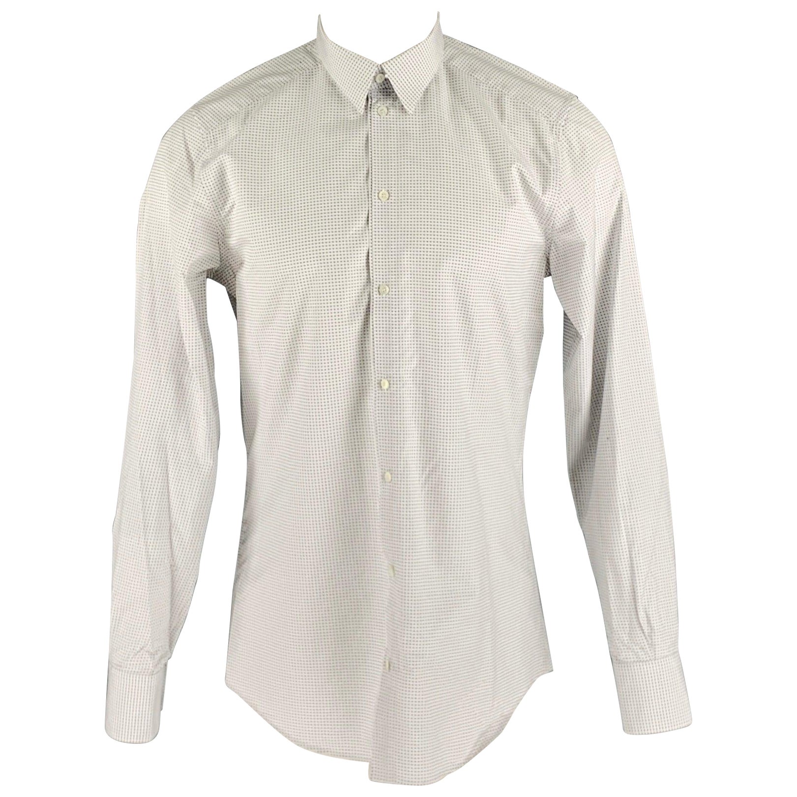DOLCE & GABBANA Size M White Grey Dots Cotton Button Up Long Sleeve Shirt For Sale