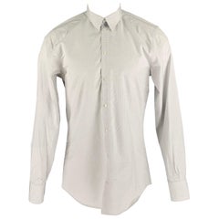 DOLCE & GABBANA Größe M Weißgraues langärmeliges Hemd aus Baumwolle mit Knopfleiste und Punkten